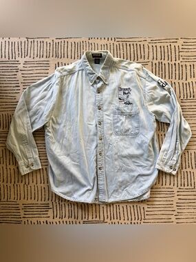 Vintage Los Angeles Embroidered Light Blue Denim Button-Down Shirt